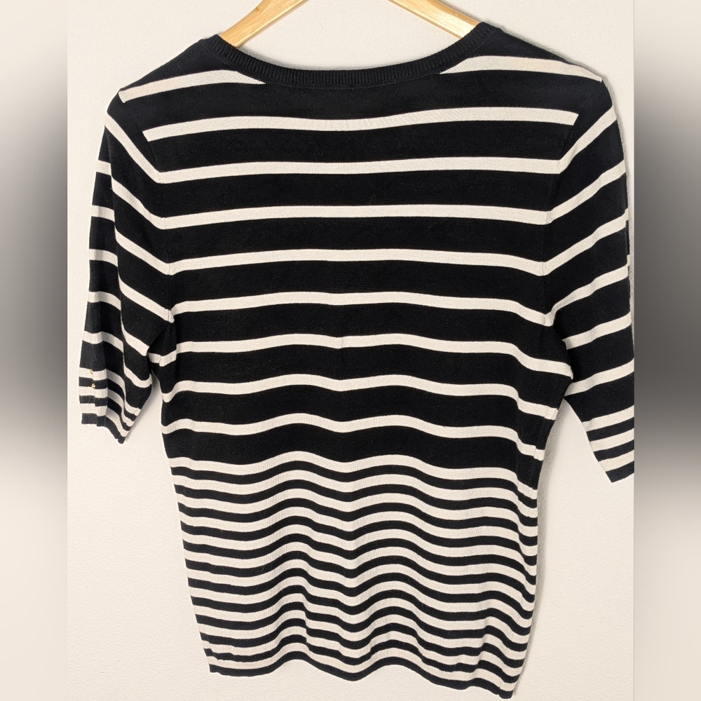 White House Black Market Striped Sweater Top Medium Short Sleeve Scoop Neckline - Picture 6 of 12